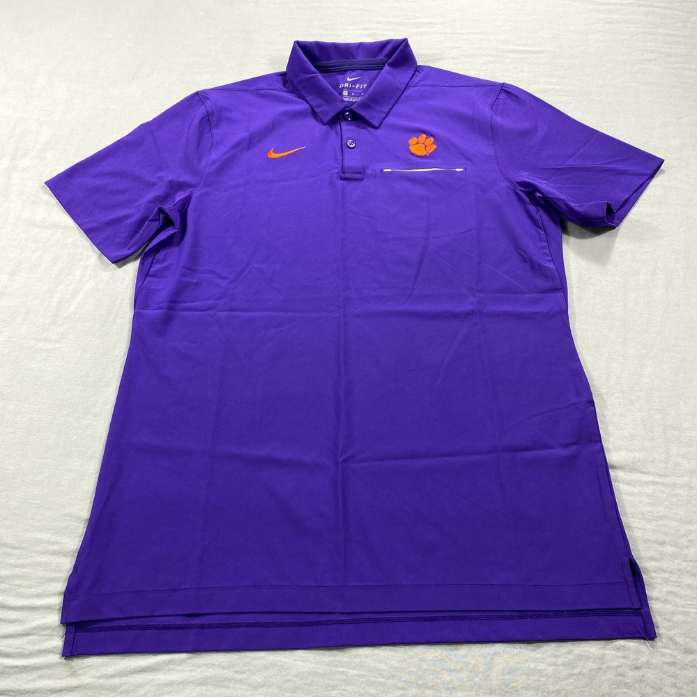 Nike Clemson Tigers Polo Shirt Mens Medium Purple Performance Sideline Adult